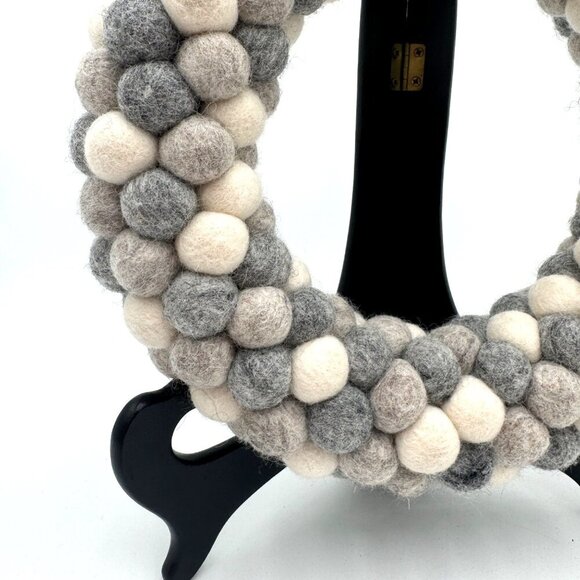 Trader Joe’s Gray Ivory Handcrafted Felted Wool Wreath 9” gray white Made In Nep - Picture 5 of 10